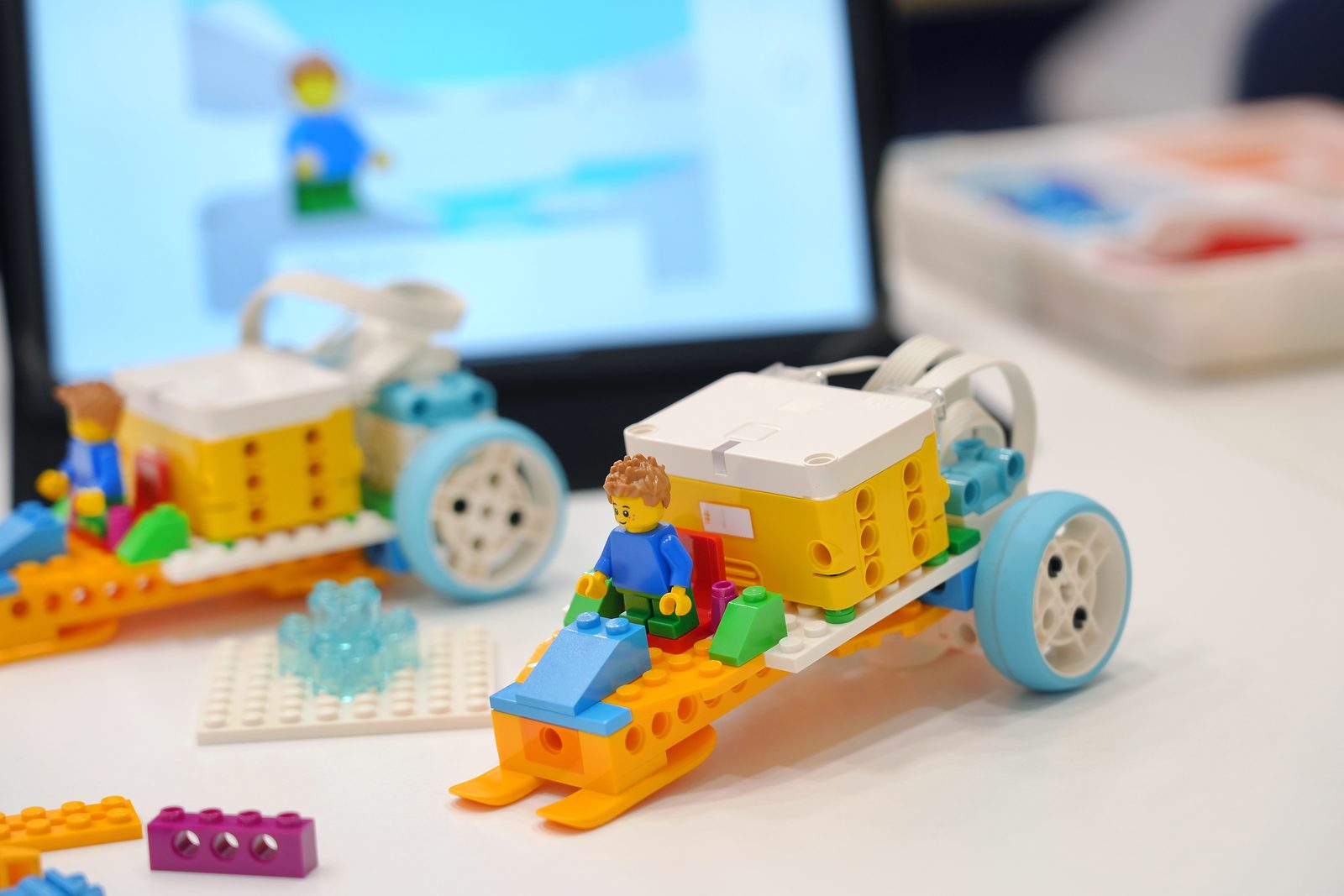 Close-up of a LEGO Education SPIKE model built by students